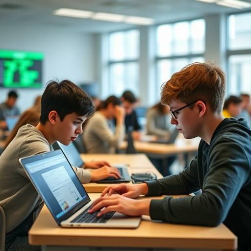 Students working on laptops during a web development class.